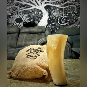 Viking Drinking Horn Mug Burlap Pouch